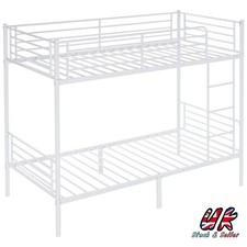 Metal Bunk Bed Frame Single Loft Sleeper Bed w/ Ladder & Safety Guardrail White