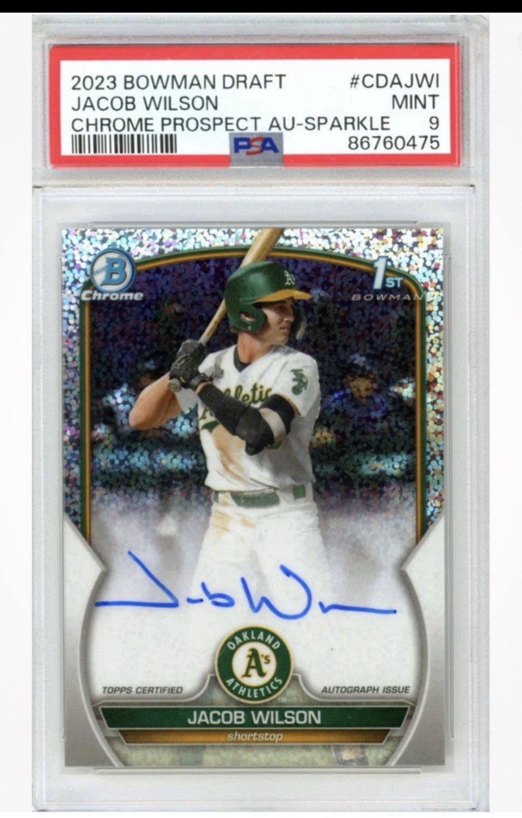 2023 Bowman Draft - Autographs Jacob Wilson Sparkle Refractor /71 PSA 9