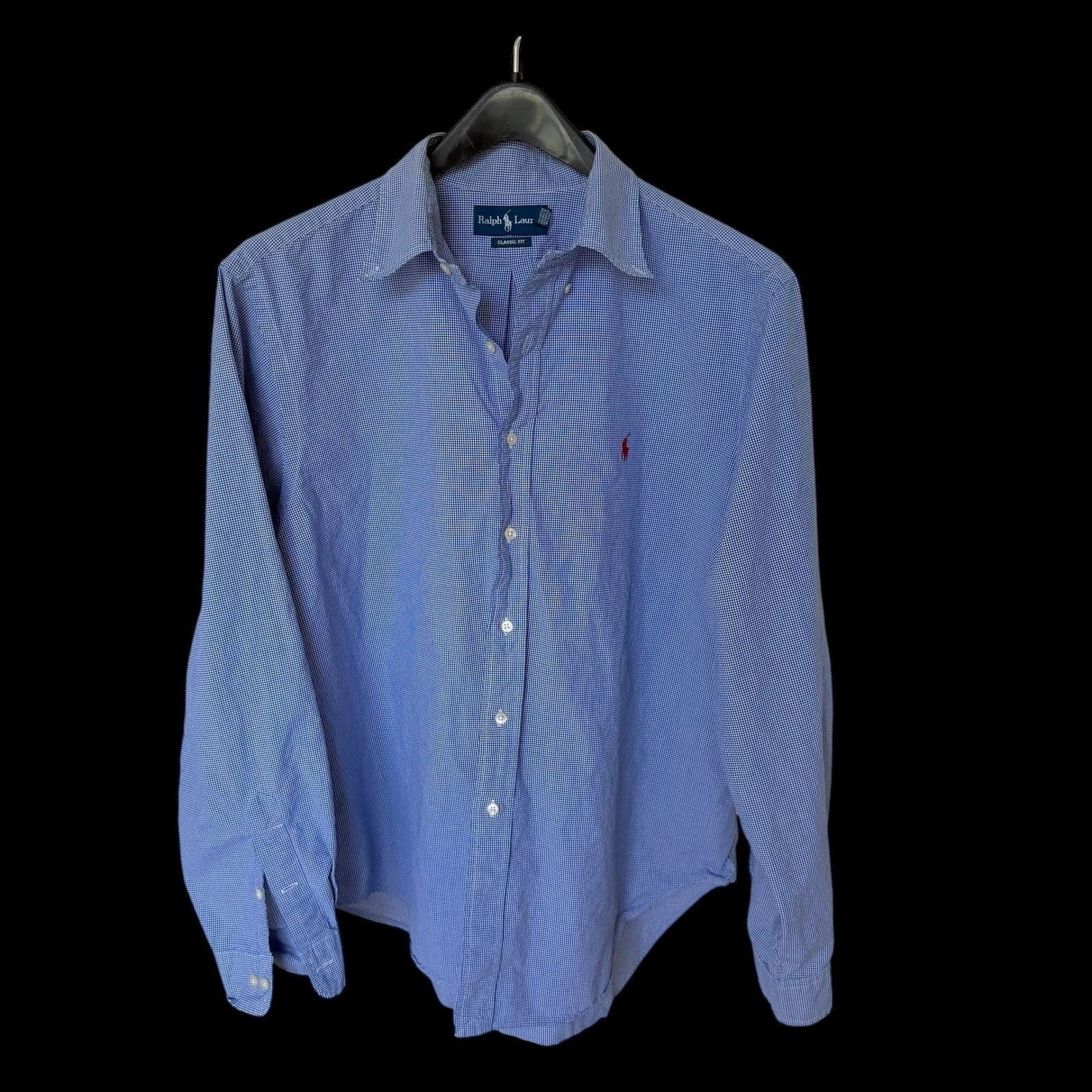 90's Ralph Lauren Blue Gingham Button Down Shirt Classic Fit 17 36/37 Cotton
