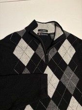 Davis Squire Sweater Mens Large Black Gray Cashmere 14 Zip Argyle Knit Top Davis Squire Sweater Mens Large Black Gray Cashmere 14 Zip Argyle Knit Top