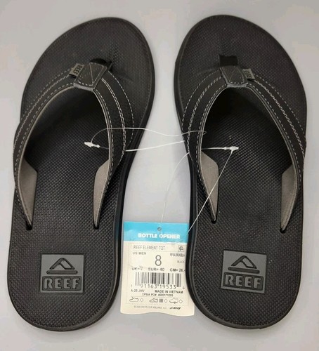 Reef Element TQT Sandals Black Thong Flip Flop Bottle Opener Mens Sizes 8 New - Picture 7 of 8
