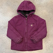 Vintage Y2K Youth Carhartt Hooded Canvas Jacket S 7/8 Pink Sherpa Lined Full Zip