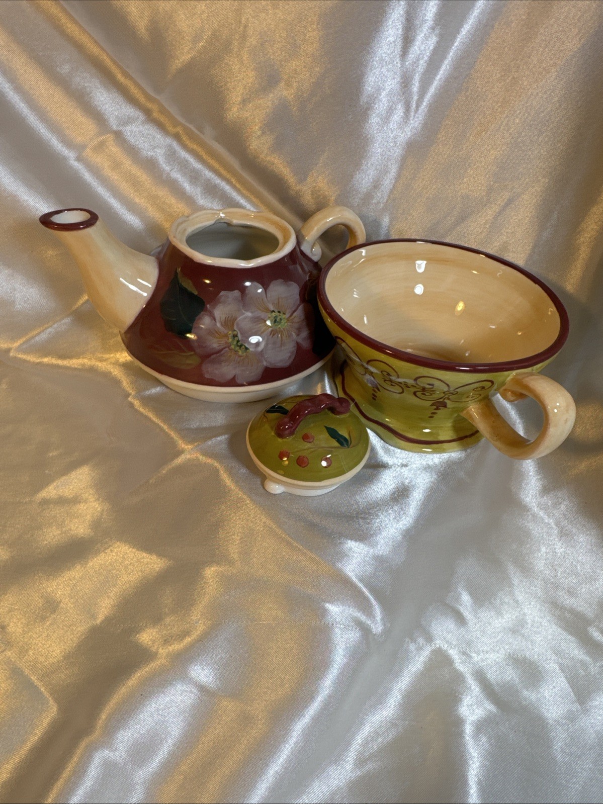 Barnes & Noble Cafe tea for one, hand ptd' pot & cup