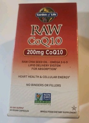 Garden of Life RAW CoQ10 200mg 60 Vegan Capsules New Sealed Exp 02/2027