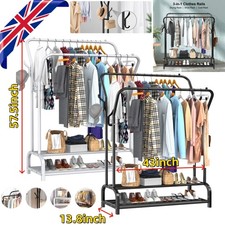 Heavy Duty Double Clothes Rail Rack Garment Hanging Stand Shoes Storage Shelves