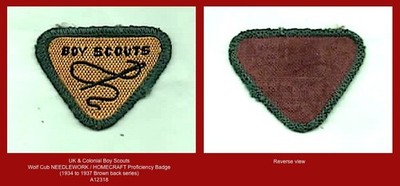 UK & Colonial Boy Scouts - Wolf Cub NEEDLEWORK  / HOMECRAFT Proficiency Badge ^