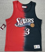 Philadelphia 76ers Shirt Mens Medium Red Black NBA Allen Iverson Mitchell Ness
