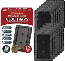 12 Pack Heavy Duty Mouse Insect Sticky Traps, Non-Toxic Glue Boards for Mice