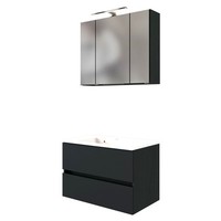Badezimmer MöBel Waschplatz-Set 80 Cm Inkl. Led Spiegelschrank Matt Grau