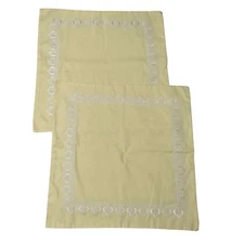 Madison Park 2 Square Pillow Euro Sham  100 Cotton Pale Yellow White Embroidered