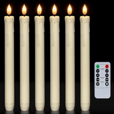 6 Pcs Flameless Taper Candles with Remote, Timer, Dimmer, Ivory Battery Opera...