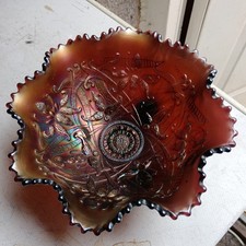 ANTIKES NORTHWOOD KARNEVAL GLAS Amethyst "QUERLENKER" DREI FUSS KRAUSE