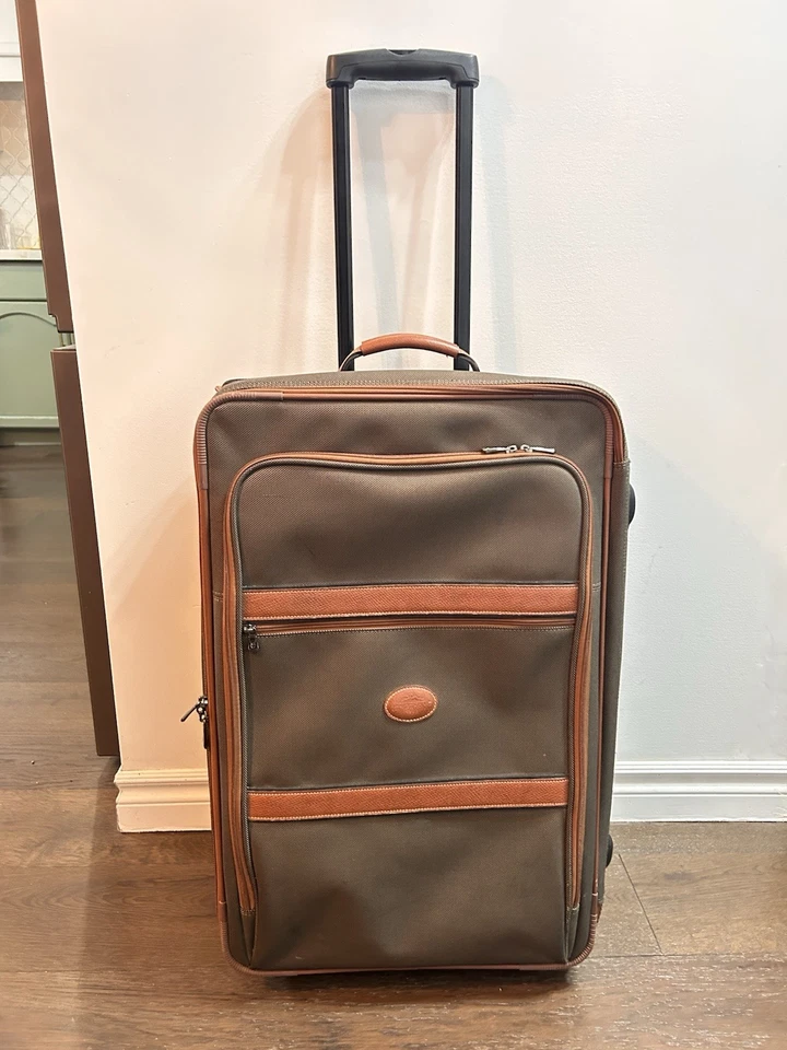 Longchamp Suitcase Boxford Large 26” 2 Wheel Canvas Brown & Tan Leather Trim - Image 3 of 4