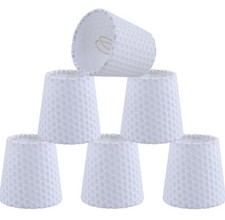 Set of 6 Mini White Fabric Eyelet Empire Clip-On Chandelier Lamp Shades 3x4x4"