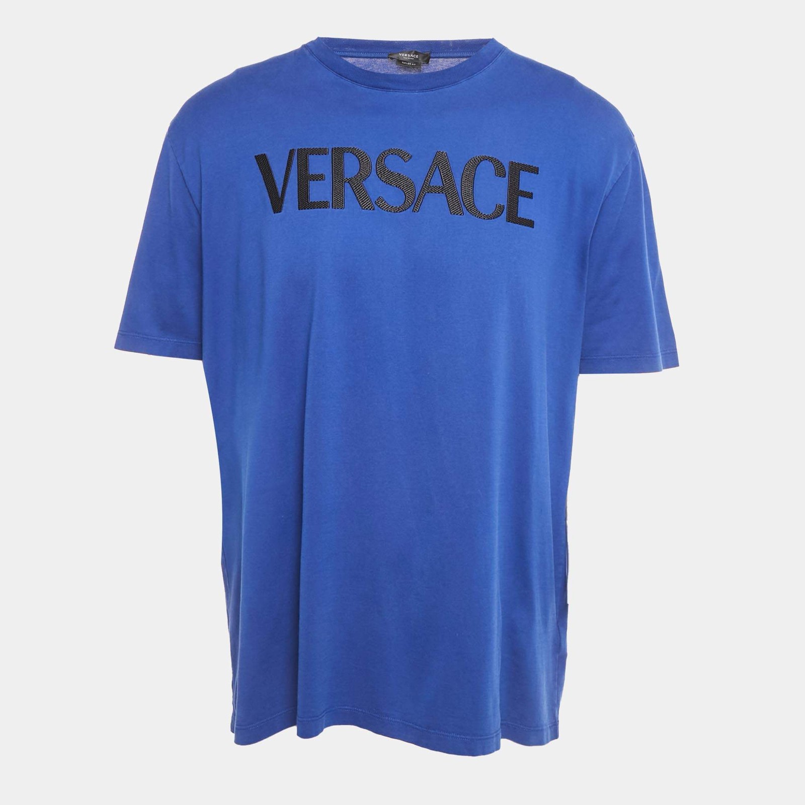 Versace Blue Logo Embroidered Cotton Crew Neck TShirt 4XL