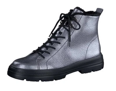 Paul Green Stiefelette Silber Leder Schnürstiefelette Boot Plateau Merino Wolle