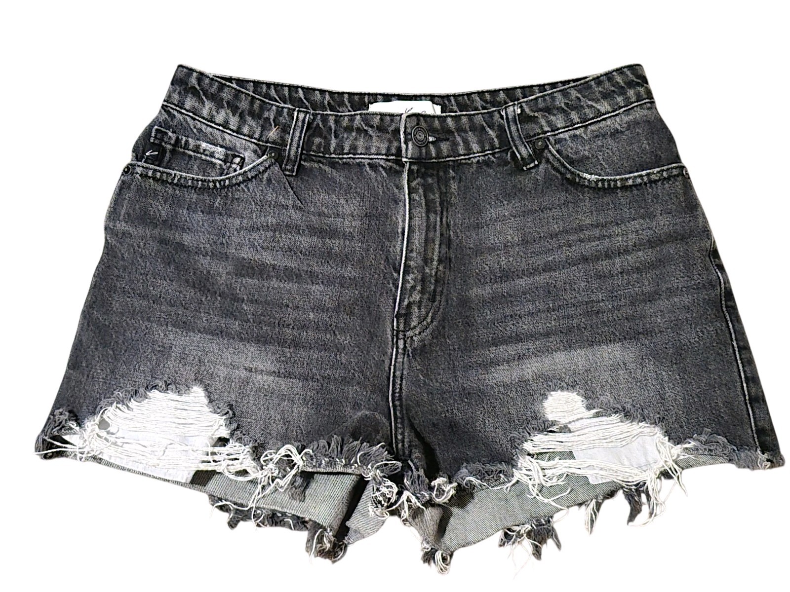 Kancan 11/29 High Rise Shorts Black Denim Jean Distressed Frayed Stretchy