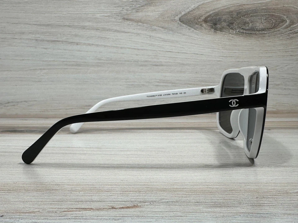 Chanel 9158 Shield Black & White Sunglasses With Gray Lens - Ships Now! - Image 4 of 4