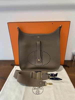 WEEKEND PRICE :)HERMES EVELYNE 33 ETOUPE CLEMENCE GOLD HARDWARE LEATHER BAG