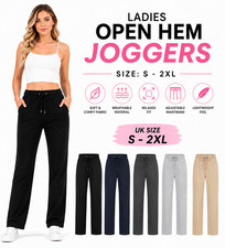 Womens Ladies Joggers Tracksuit Bottoms Open Hem Fleece Trousers Jogging Pants