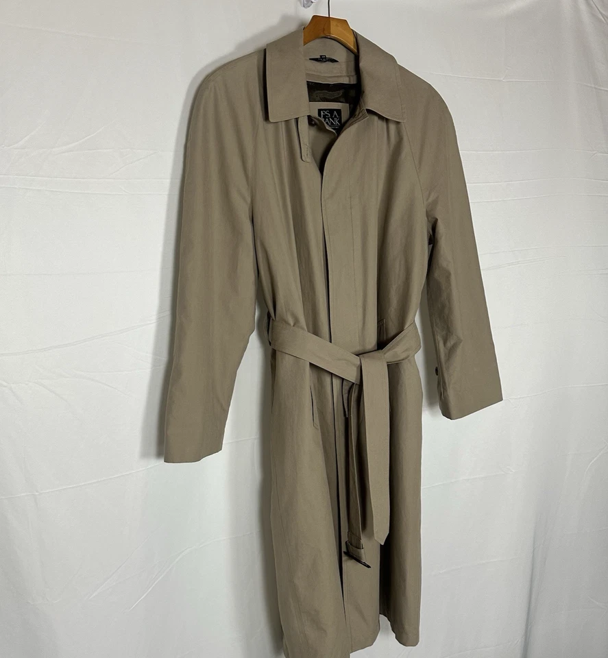 Jos A Bank Men’s Trench Coat Beige/Tan Belted Removable Plaid Wool Liner 40R - Image 4 of 4