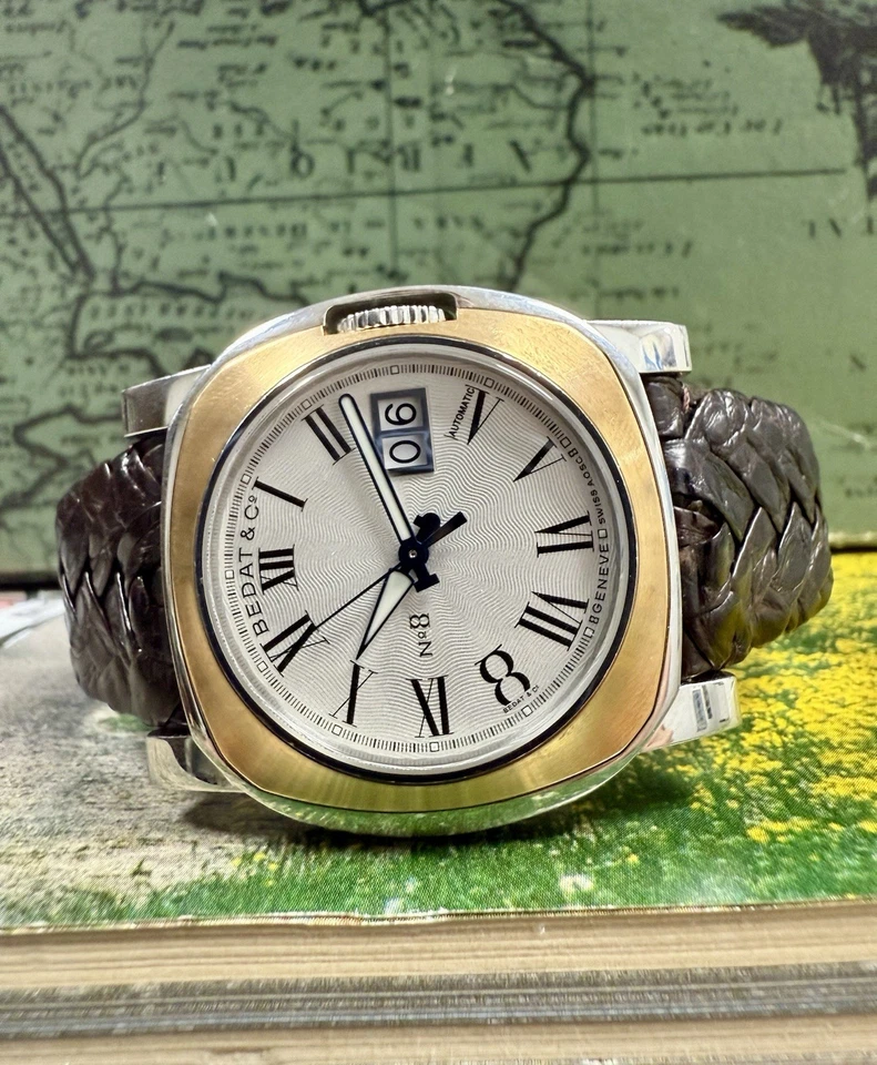 Bedat & Co No. 8 relógios automáticos de aço inoxidável e ouro rosa numeral romano 888 - Imagem 4 de 4
