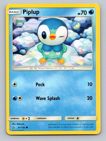 2018 Pokemon Card SM Ultra Prism Piplup 32/156