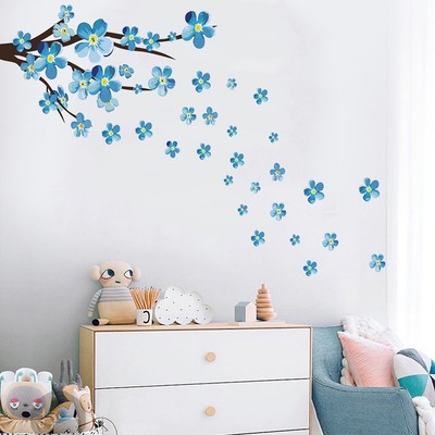 1sets Pfirsichblüte Blume Schmetterling Wandaufkleber Art Decal Home Decor Blau*