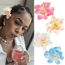 4Pcs Hawaiian Flower Hair Clips for Women, Artificial Tropical Hair Clip