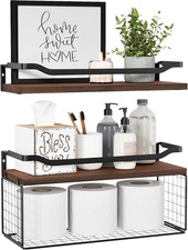 Floating Shelves with Wire Storage Basket, Bathroom Shelves over Toilet with Pro