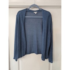 J. Jill Blue Linen Blend Knit Open Front Cardigan Sweater Women's large Coastal