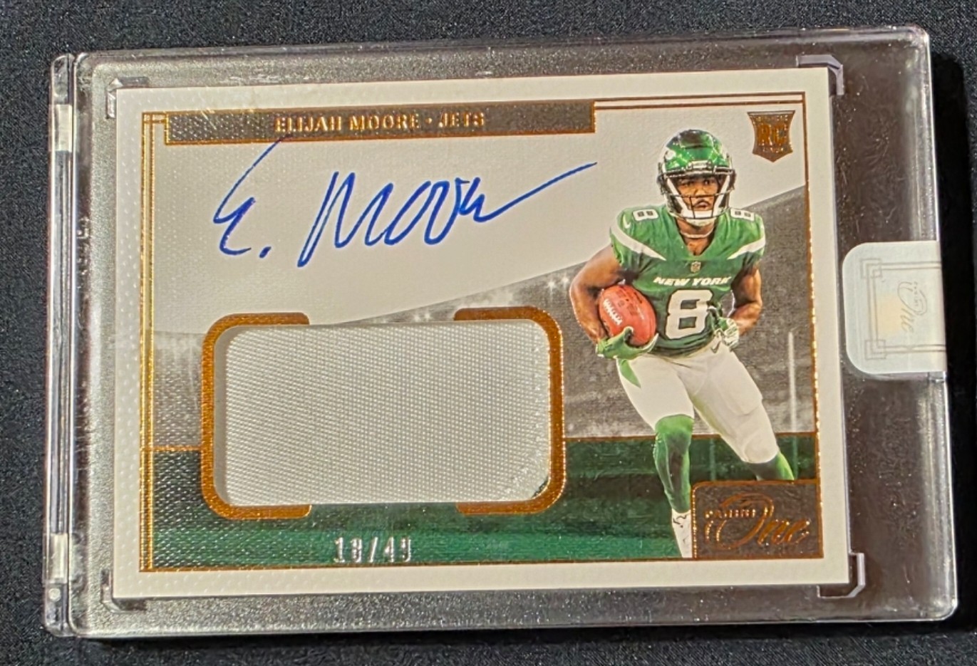 Elijah Moore Rookie Patch Autograph 18/49 2021 Panini One Football