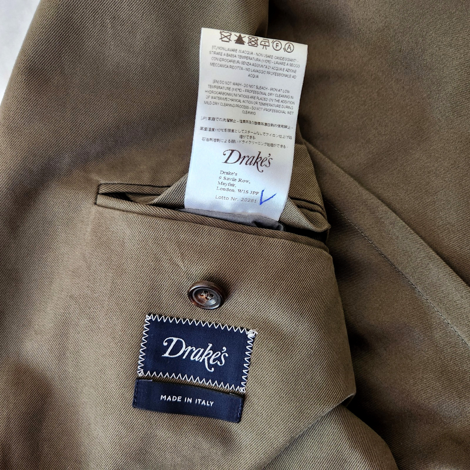 DRAKE'S Green Cotton Twill Sportcoat Jacket Blazer Sz US 38 / EU 48  Italy- NEW