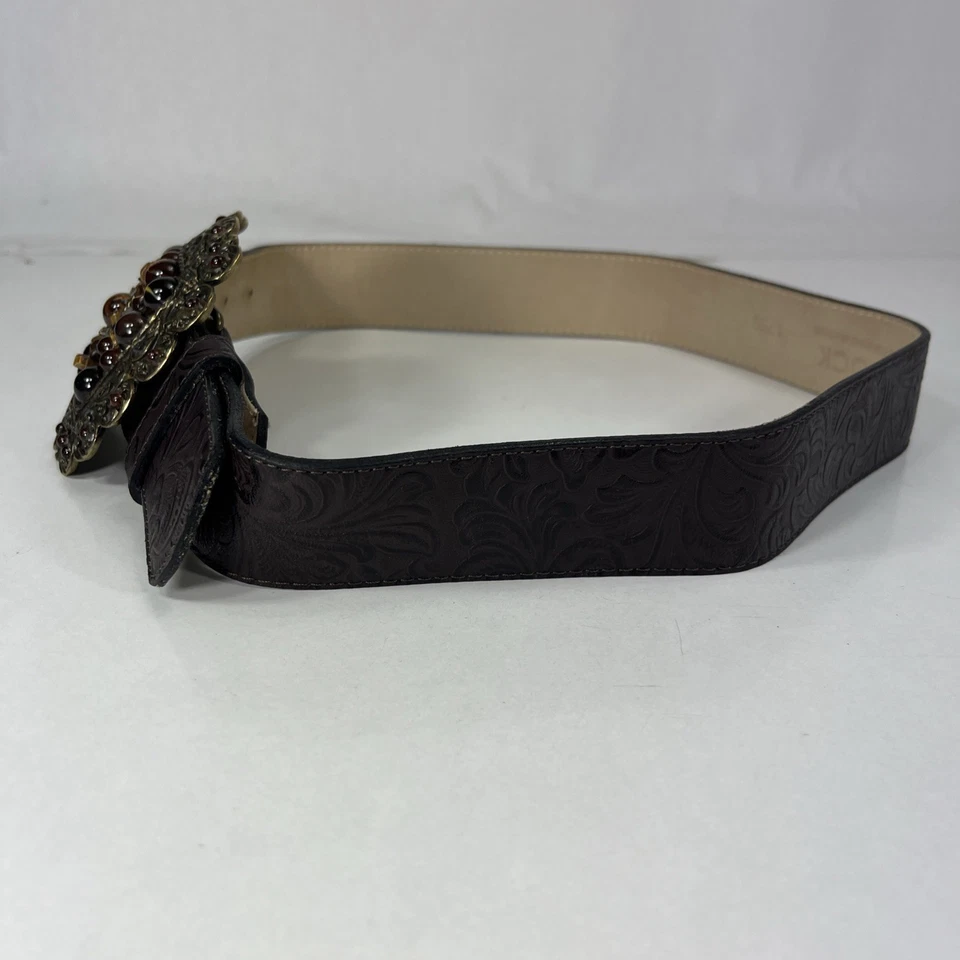 Cinturón ancho de cuero genuino marrón LEATHEROCK - Hebilla decorativa - Para mujer talla 30 Foto 2 de 4