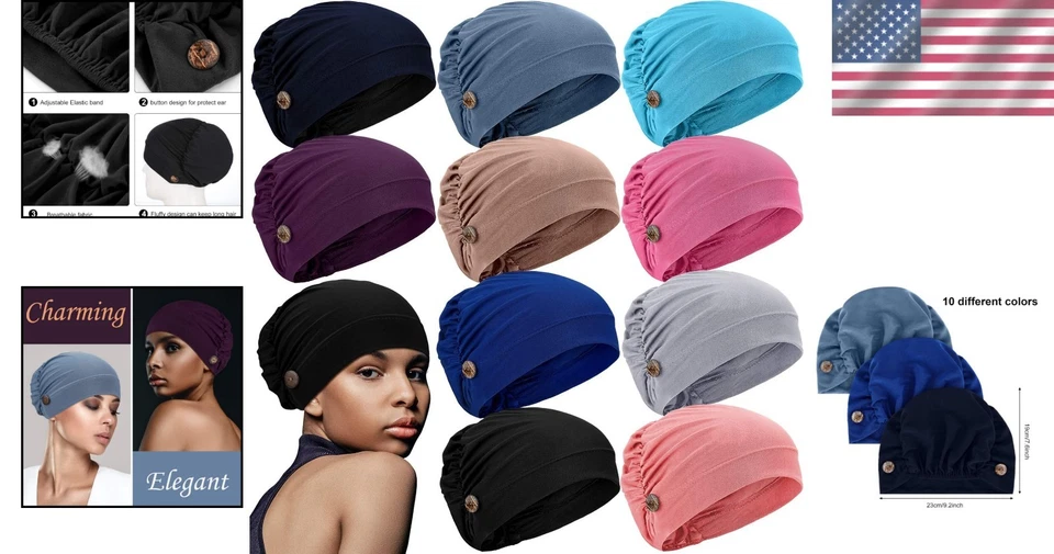 Versátil Juego de Gorra Bouffant Unisex de 10 Piezas con Protección para los Oídos - Ajuste Elástico Foto 2 de 4