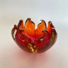 Authentic 1958 Arte Nuova Fiery Red Murano Italy Uranium Glass Bowl Glows Green