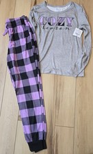 Womens Size Xsmall Long Sleeve Pajama Set Purple Plaid Cozy Season