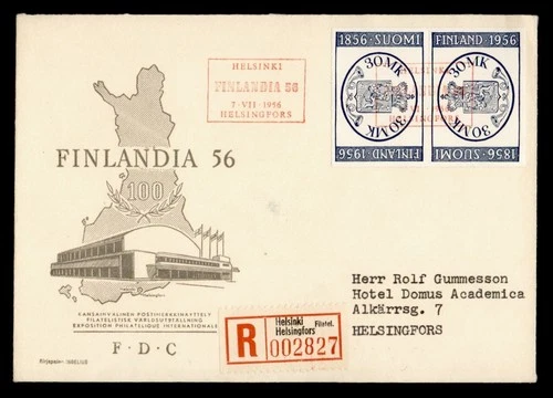 DR WHO 1956 FINLAND FDC FINLANDIA EXPO IMPERF PAIR M76976