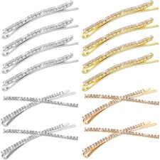 12 Pcs Rhinestone Bobby Pins Crystal Fancy Hair Clips,Gold,Silver
