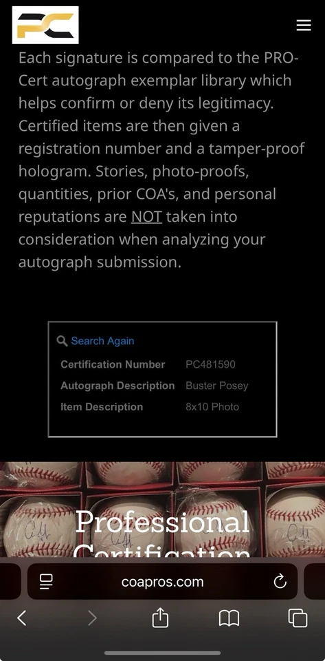 Foto firmada con autógrafo de Buster Posey 8x10 certificado de autenticidad de béisbol Gigantes de San Francisco Foto 2 de 4