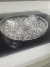 Vintage Heavy Cut Glass Serving Dish Platter 5 compartments 10" Diameter