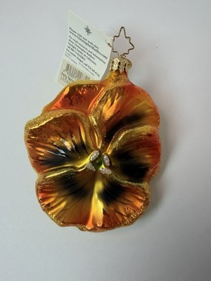Christopher Radko Pretty Panies #1010144 Orange Flower Blown Glass Ornament