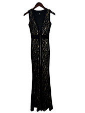 Windsor XS long black/beige lace dress with slit in middle