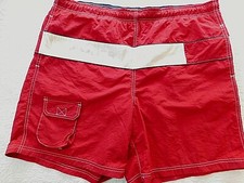 TOMMY HILFIGER MENS LINED SWIM TRUNKS SZ L FLAG COLOR BLOCK SPELL OUT C8019 