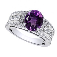 Oval Cut Purple Amethyst  Topaz Solitaire Engagement Ring 14K Gold Plated