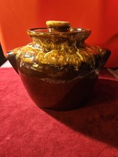 Vintage Bean Pot Ceramic Drip Glazed With Lid Made in USA Kitchen Ware Home Deco