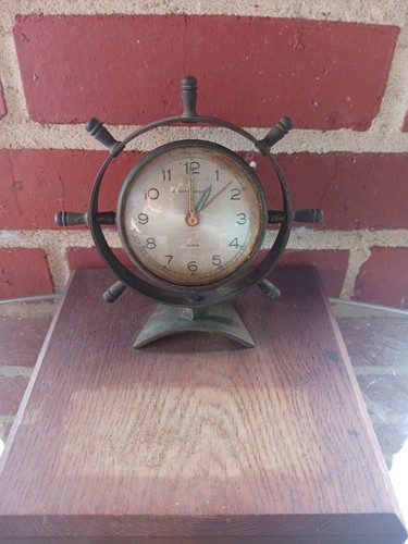 Antique Endura-Bayard Nautical Maritime Ship Wheel Alarm Clock, Brass - Picture 2 of 4