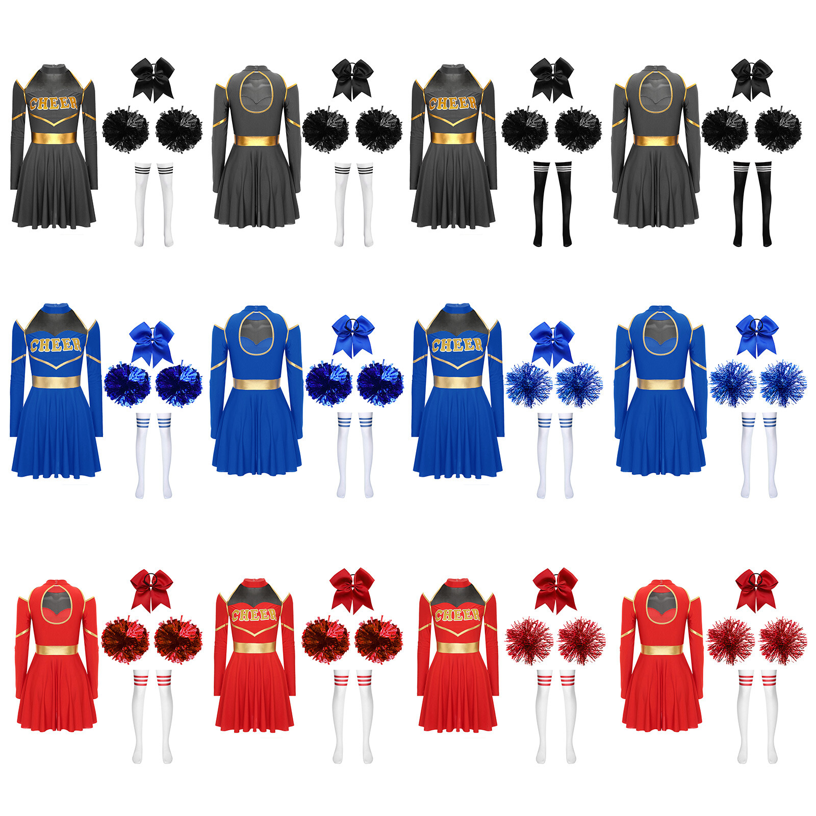 Mujer Cheerleading Carnaval Uniforme Festival Trajes Escote Bolas de Flores