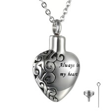 "Always in my heart" Heart Pendant Urn Necklace Cremation Ash Holder Keepsake