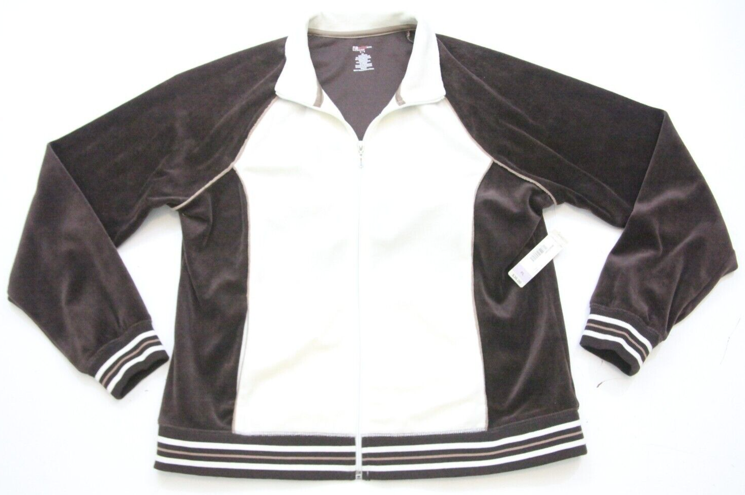 New SJB Active White & Brown Athletic Jacket Large Cotton Polyester